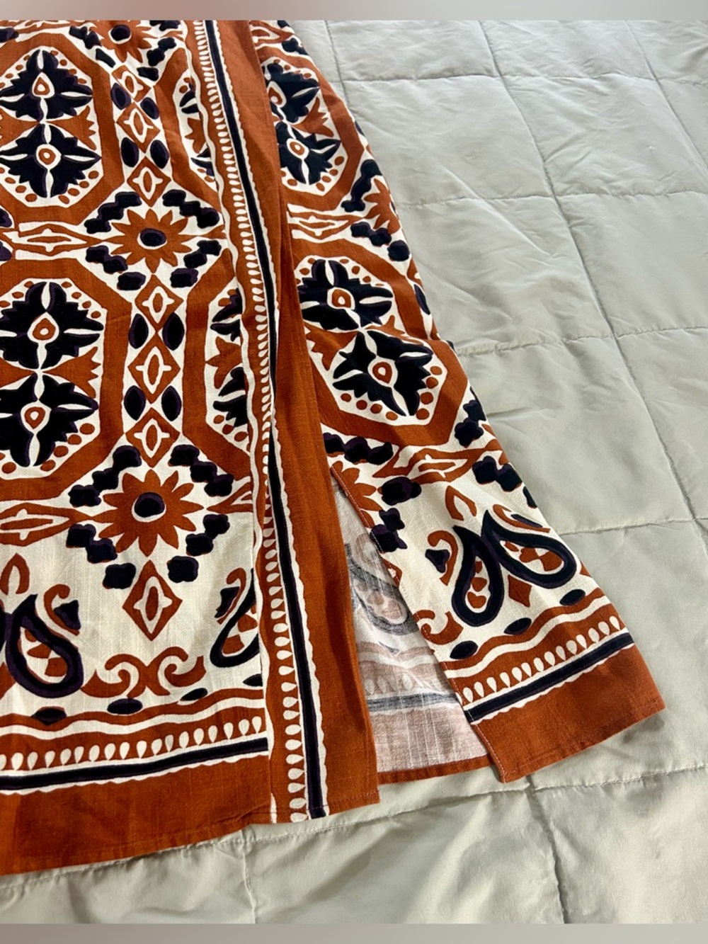 Sezane Alana Dress, Halter Midi Dress Size 42 / US 10, Rust Brown, Black, Cream - Picture 6 of 16